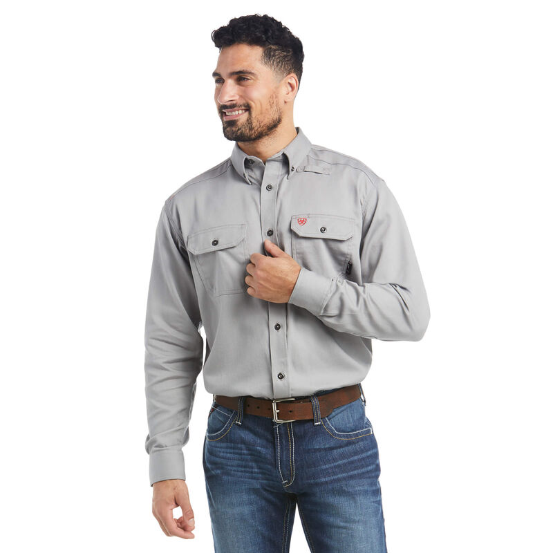 Camisas Ariat Fr Solid Work Gris Hombre - Chile 781-HFURDN